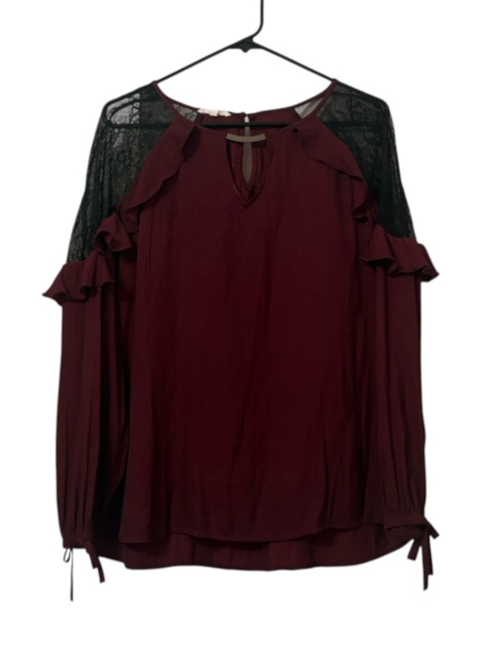 Maurices Lace Shoulder Ruffle Tie Sleeve Blouse